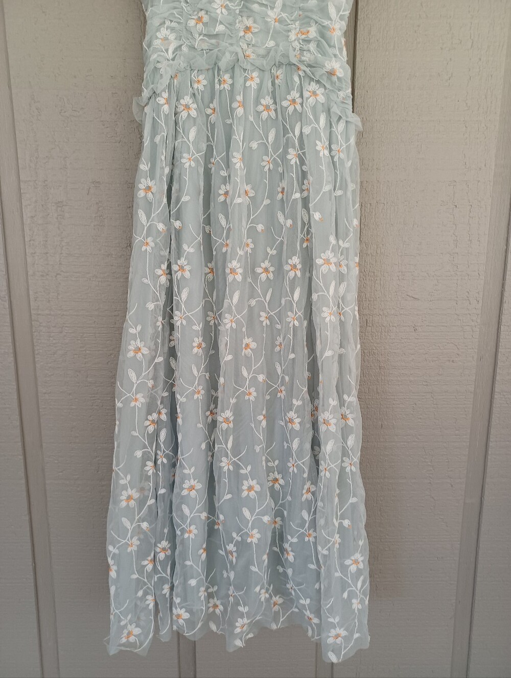 Anthropologie Sleeveless Tulle A Line Maxi Dress Size M Feminine Ruffle Floral - Picture 4 of 16